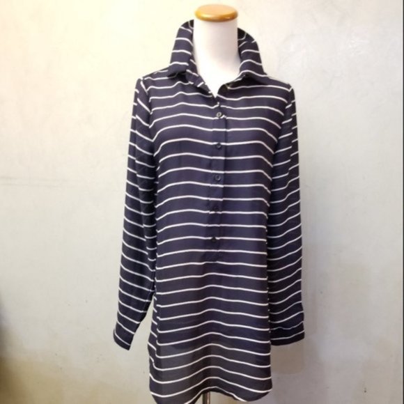 Darling Long navy striped button down shirt size M (L15) - Picture 5 of 8